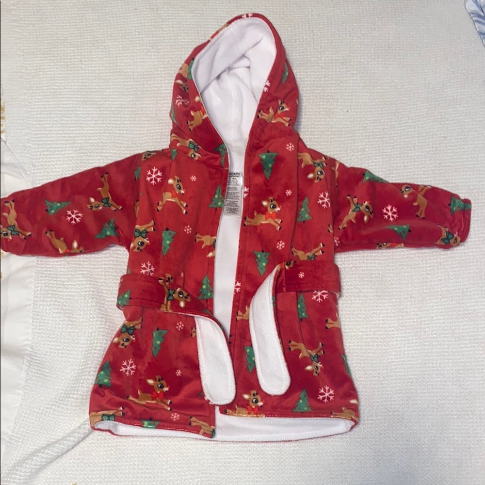 Christmas Baby Robe with Reindeer Print